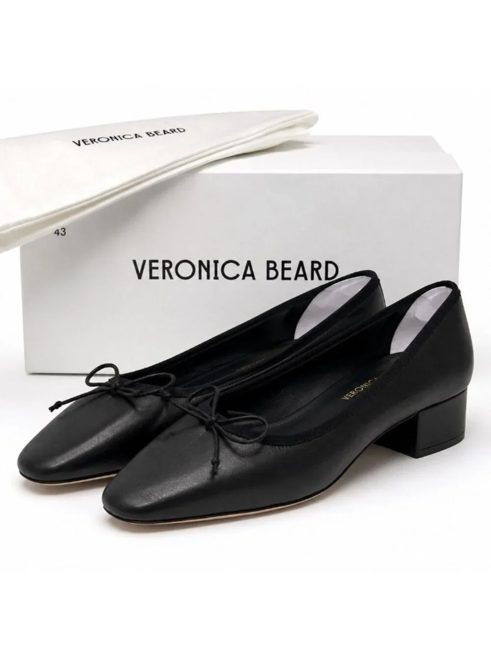 Veronica Beard Cecile Ballet Pumps Black Leather Womens 10.5 M Snip Toe